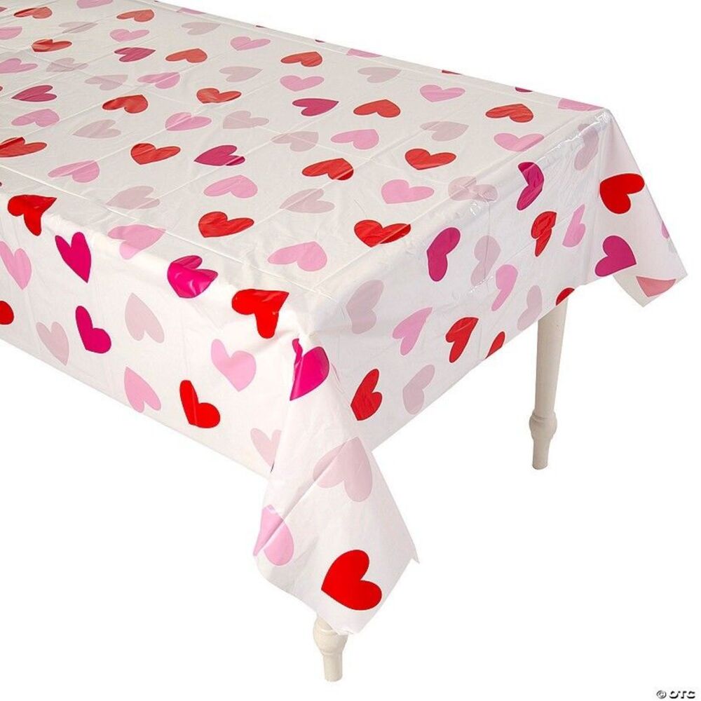 Valentines Day 54 x 72” ￼Heart Disposable Plastic Tablecloth